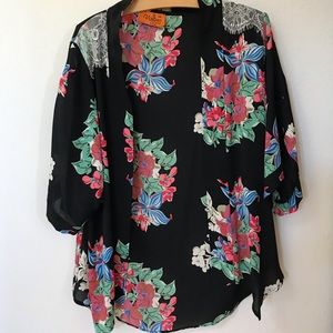 Poncho- Japanese floral print